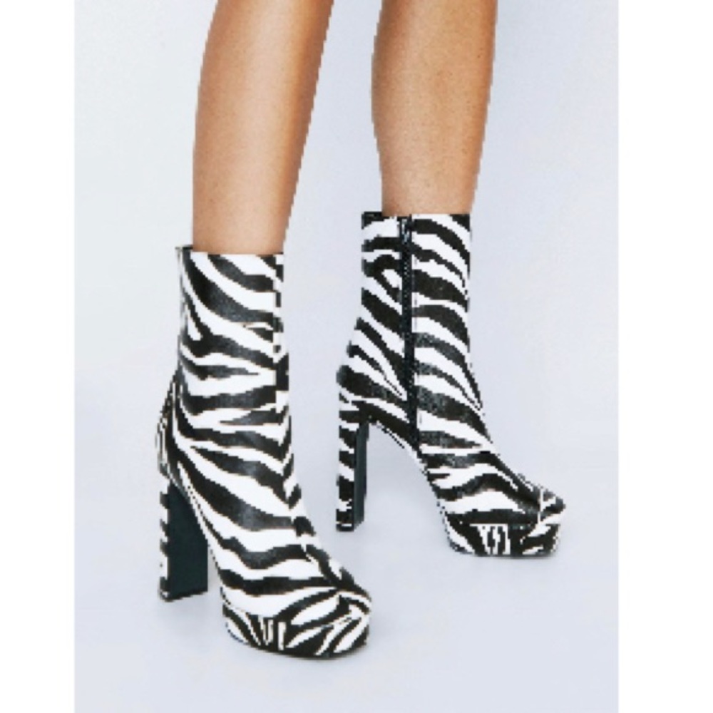 Zebra print platform ankle boots